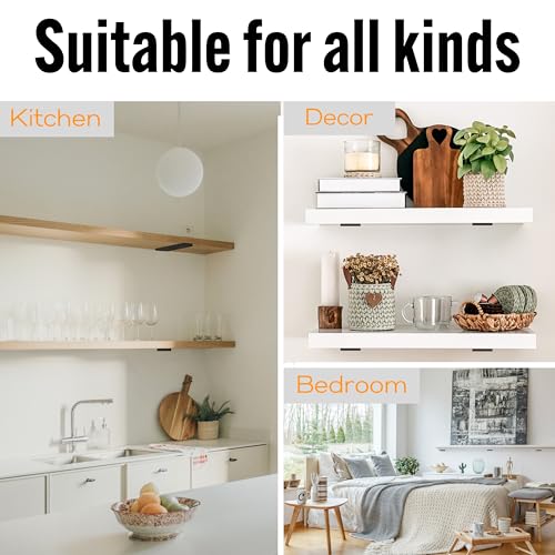 EVALD Floating Shelf Brackets | Hidden Black Carbon Steel Brackets for 6-inch Board (5 1/4" True Size) Kitchen, Nursery | Minimalist Design for Fireplace Mantel, Bookshelves, Bar Wall Shelves 4 Pack - Image 4