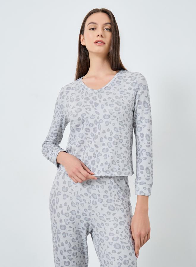 Take Two Grey Leopard Print T-Shirt and Pyjama Set - Image 3