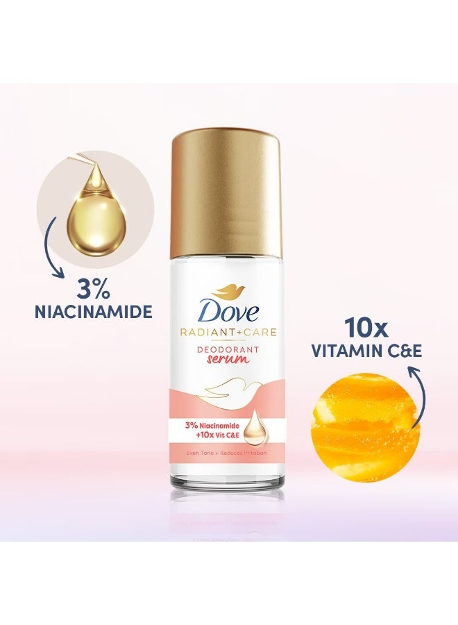 دوف سيروم مزيل العرق راديانت + كير رول أون، لون موحد، ومخفف للبقع الداكنة، 45 مل - Image 1