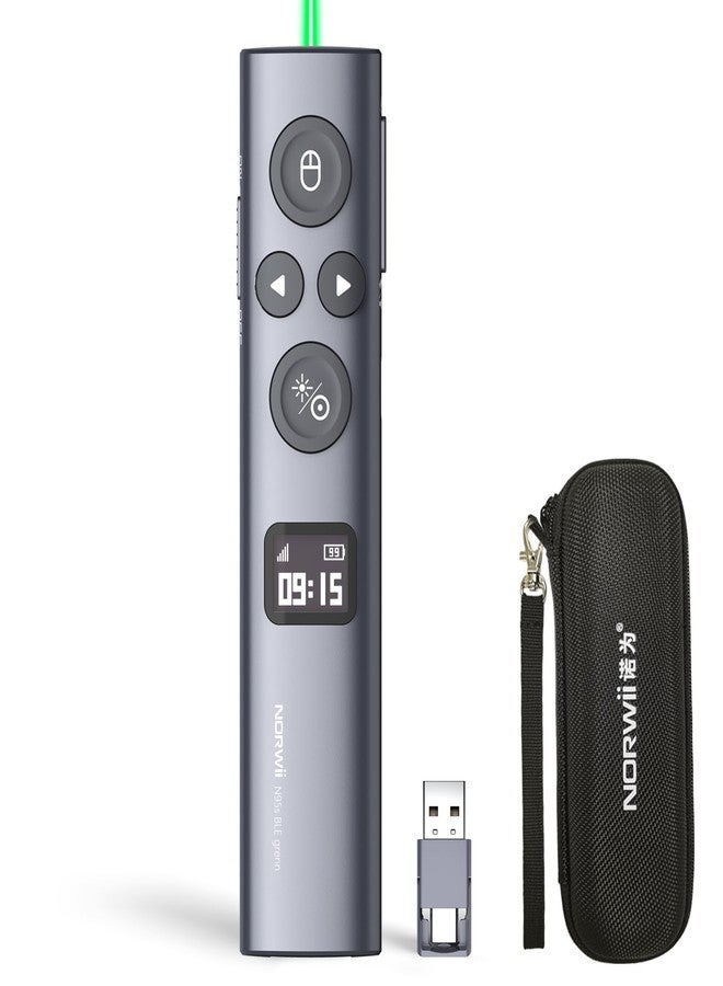 Norwii N95s BLE Presentation Clicker with Digital Pointer for PowerPoint Presentation on TV Screen and Projection Screen, Wireless Presenter Remote with Countdown Timer (Green Light-USB-AC) - Image 1