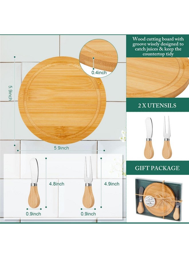 Maxcheck Maxcheck 12 Sets Baby Shower Bridal Game Prizes for Winners Round Cheese Board Set Wood Mini Charcuterie Board with Knives and Forks Bulk Thank You Card with Gift Box for Guests Wedding Favor (Bamboo)  - Image 2