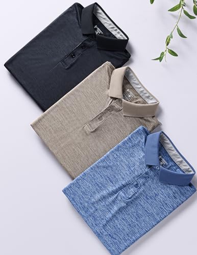 Liberty Pro 3 Pack: Dry Fit Long Sleeve Polo Shirts for Men, Athletic Collared Golf T-Shirts Performance Tops (Set 1, Medium) - Image 2