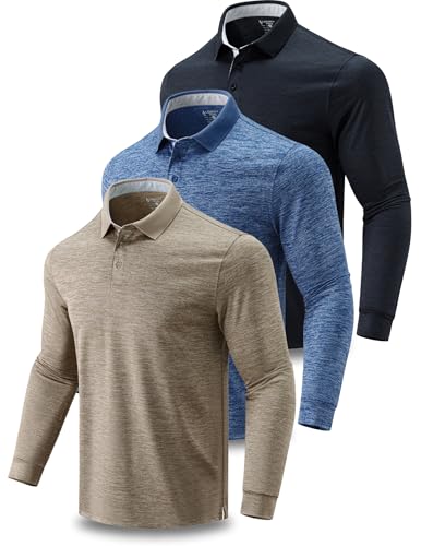 Liberty Pro 3 Pack: Dry Fit Long Sleeve Polo Shirts for Men, Athletic Collared Golf T-Shirts Performance Tops (Set 1, Medium) - Image 1
