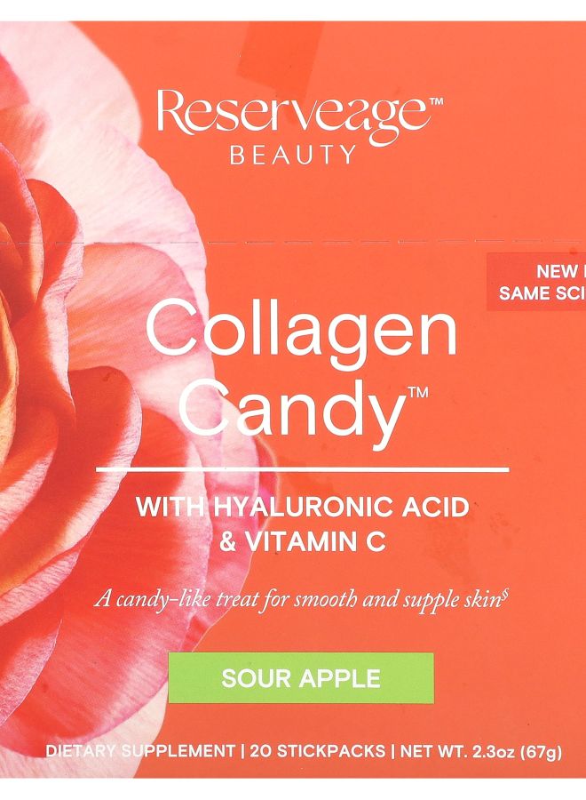 Reserveage Beauty Collagen Candy Sour Apple 20 Stickpacks 0.1 oz (3.35 g) Each - Image 1