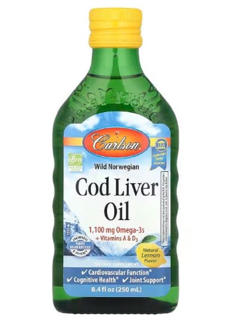 كارلسون زيت كبد سمك القد النرويجي البري نكهة الليمون الطبيعي، 1100 ملجم