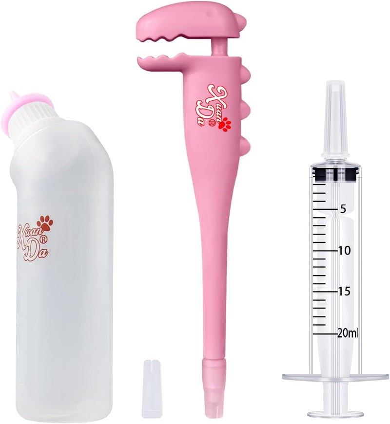 Xuanda Pet Pill Shooter, Pill Plunger Dispenser with 20ml Syringes and Nursing Bottle Feeder for Cats, Dogs and Small Animals（Pink） - Image 1