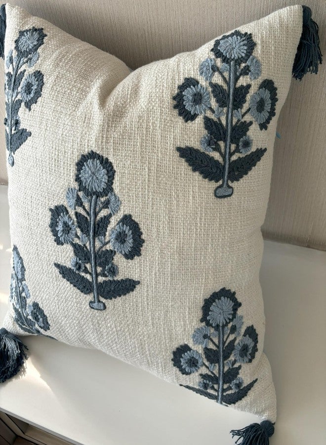 YugTex Hand Embroidered Russell Motif Decorative Square Accent Throw Pillow Cover - Pillowcase for Living Room Sofa, Couch, Bedroom - Chair Cushion Cover - 20x20 Inches, Ivory - Image 4