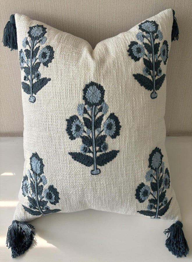 YugTex Hand Embroidered Russell Motif Decorative Square Accent Throw Pillow Cover - Pillowcase for Living Room Sofa, Couch, Bedroom - Chair Cushion Cover - 20x20 Inches, Ivory - Image 1