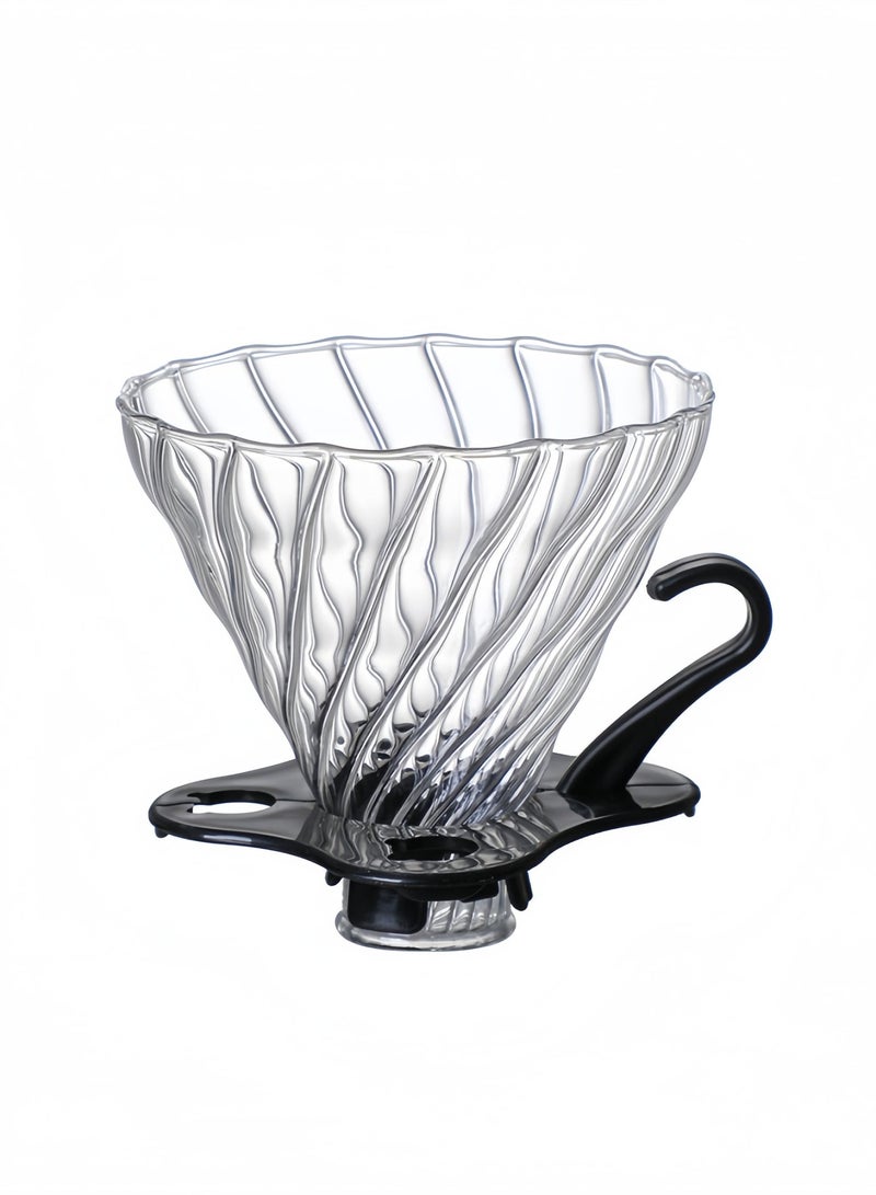 Glass V60 Coffee Dripper, Heat Resistant Borosilicate Glass Pour Over Coffee Filter Cup with Black Handle Stand, Reusable Coffee Filter for Home Cafe Barista - Image 1