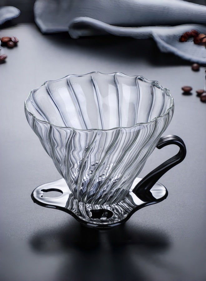 Glass V60 Coffee Dripper, Heat Resistant Borosilicate Glass Pour Over Coffee Filter Cup with Black Handle Stand, Reusable Coffee Filter for Home Cafe Barista - Image 2