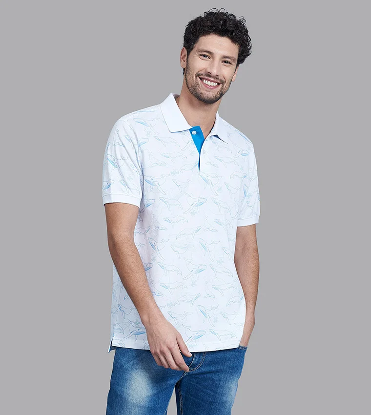 BEVERLY HILLS POLO CLUB Beverly Hills Polo Club Blue Cotton Regular Fit Printed Polo T-Shirt