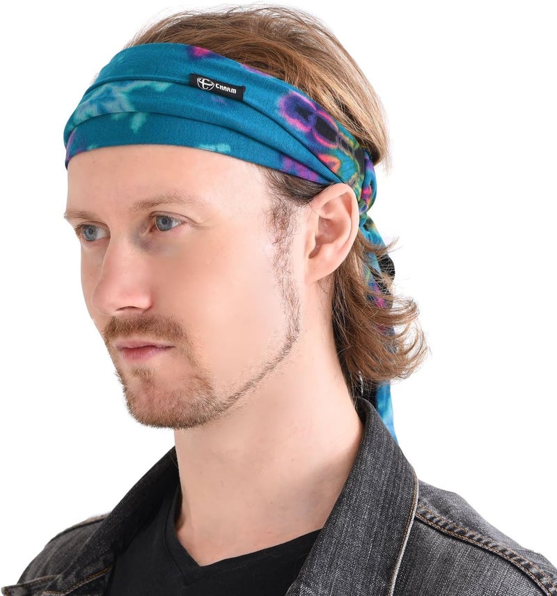 TieDye Womens Mens Workout Headband Handdyed Elastic Hippie Tie Sweatband for Sports Fashion