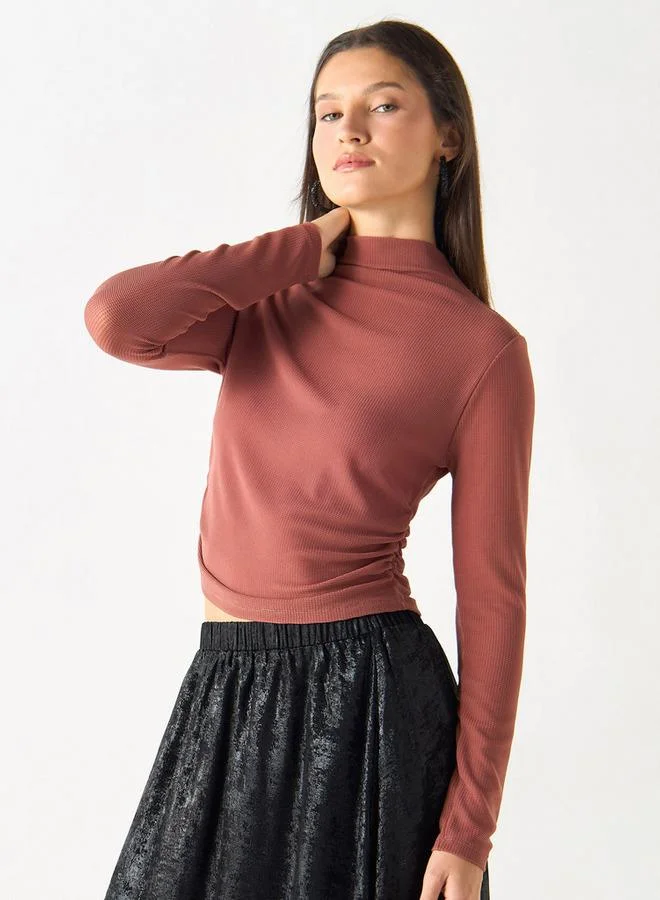 2Xtremz 2Xtremz Textured High Neck Top with Long Sleeves