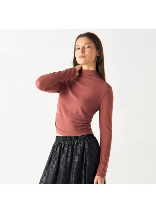 2Xtremz 2Xtremz Textured High Neck Top with Long Sleeves