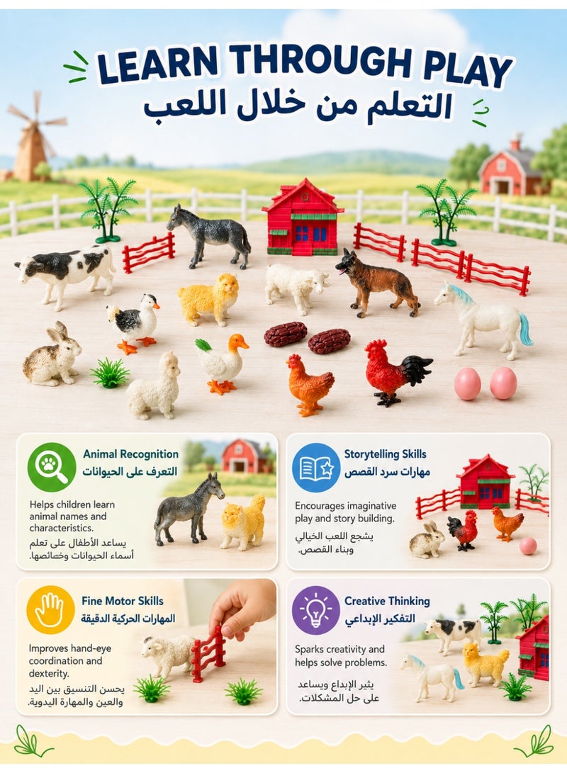 30 PCS Farm Animal Figure Playset, Realistic Barnyard Animals with Barn & Fence Accessories, Non-Toxic Plastic Educational Toy Gift for Kids 3+ - Image 5