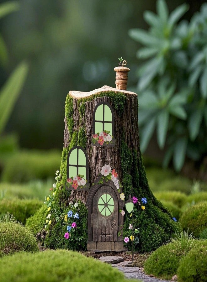 FESTGLOX Fairy Door and Windows for Tree, Glow in the Dark Fairy Garden Miniature Accessories for Tree Stump Decor, Resin Fairy House Kit with Fairy Lantern for Gnome, Outdoor Yard, Lawn, Garden Decor - Image 3