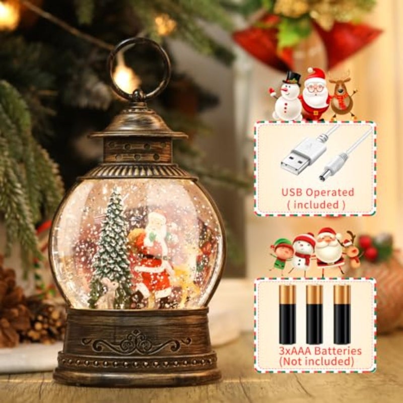 Christmas Snow Globes Christmas Decorations, Lighted Musical Snow Globes Lantern, Santa Decoration Indoor Home Décor and Gift, 6H Timer, USB/Battery Operated - Image 3