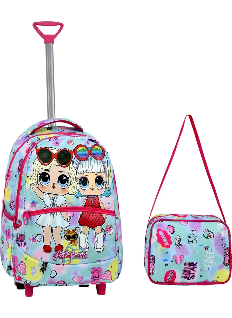Çantaland Colourful Patterned Primary School Bag with Trolley + Lunch Box