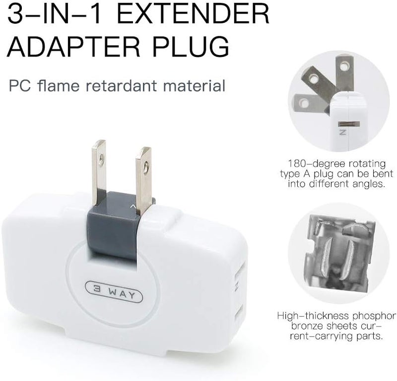 SYCON Outlet Wall Adapter, 2-Prong Swivel Ungrounded Indoor AC Mini Plug Wall Tap-White (3 Way-2 Pack) - Image 3
