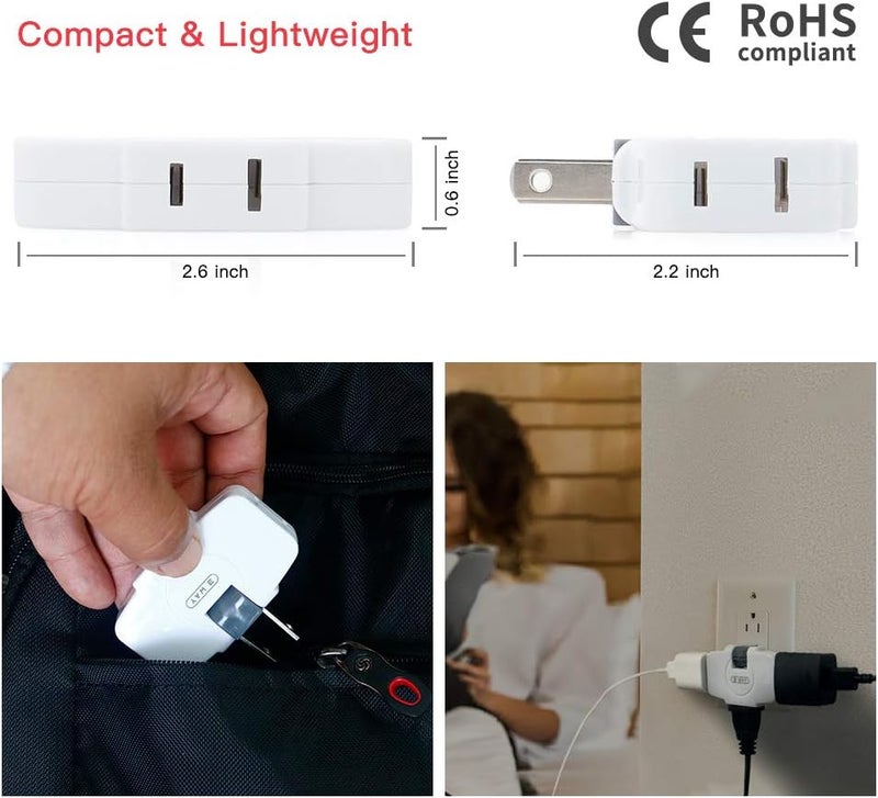 SYCON Outlet Wall Adapter, 2-Prong Swivel Ungrounded Indoor AC Mini Plug Wall Tap-White (3 Way-2 Pack) - Image 5