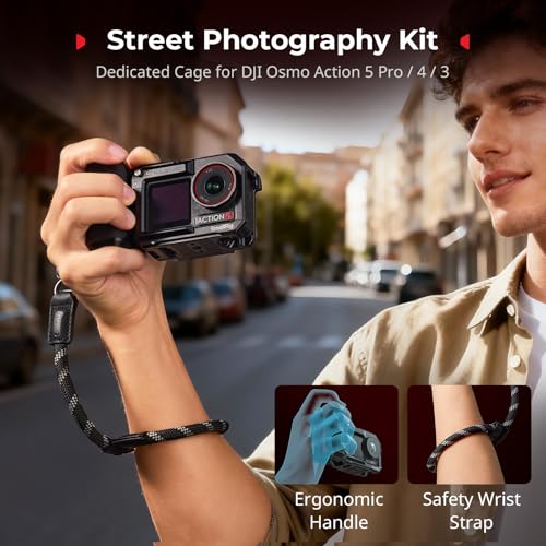 SmallRig Handle Grip Kit for DJI Osmo Action 5 Pro / 4/3 with Cage, Street Photography Grip for DJI, Quick Release, Shutter Button, Cold Shoe, Wrist Strap, 1/4 Threaded Hole for Tripod Selfie Stick - Image 2
