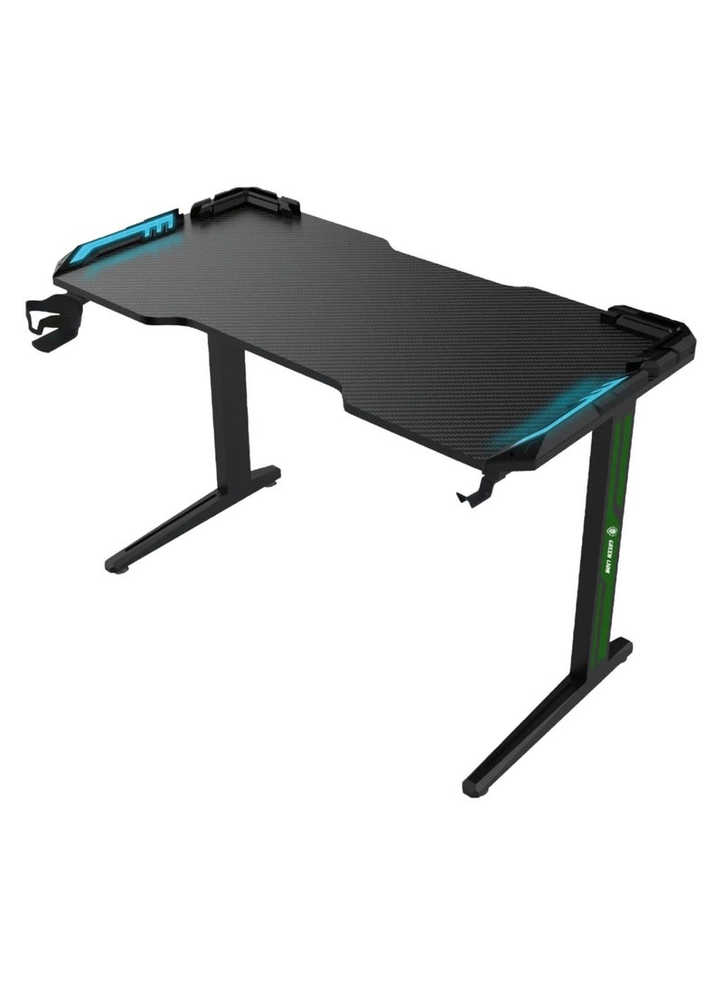 GREEN LION RGB Gaming Desk 120x60 with Seven Color Modes and Cup Holder, Home Office Desk, Mobile Phone Groove, Gamers Table, Wear Resistant, Anti-Collision Design, High-Temperature Resistant, Carbon Steel Table Legs - Black - Image 1