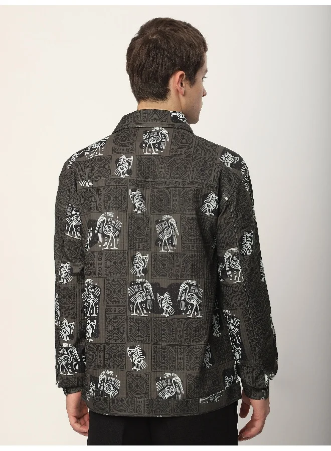 Beyoung Peanut Brown Tribal Print Shacket