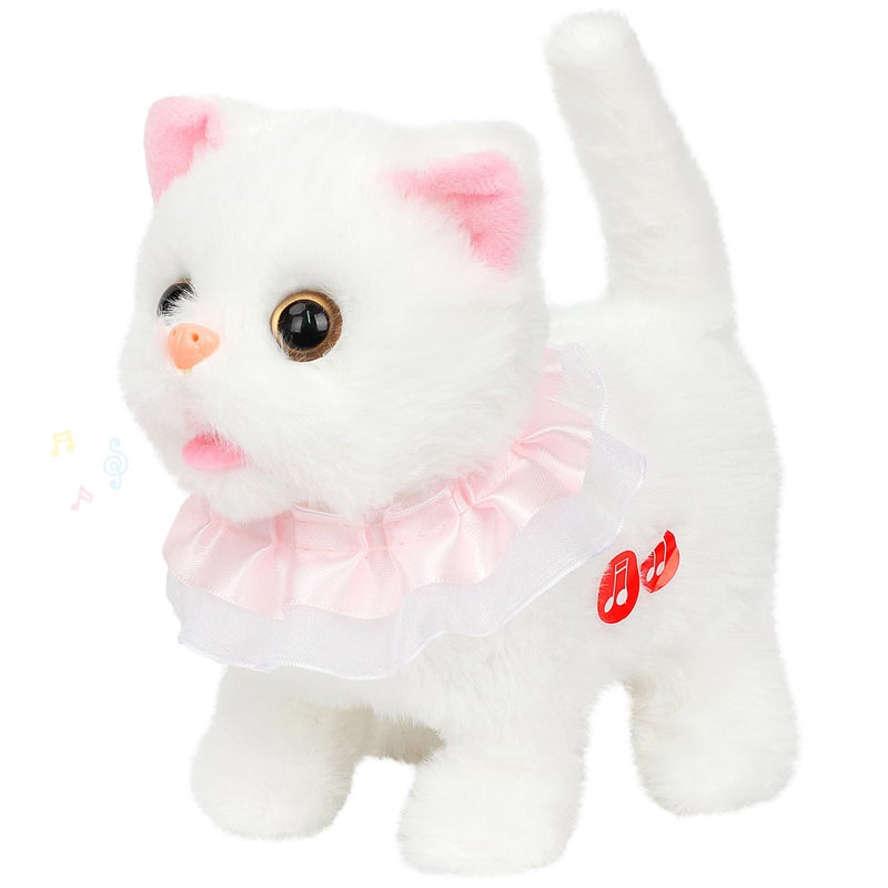 Easfan 7 Walking Plush Kitty Toy Stuffed Animal Electric Interactive with Dress Talking Musical Cute Plush Toy White Cat Tail Wagging Christmas Birthday Gifts for Kids Toddlers - Image 3