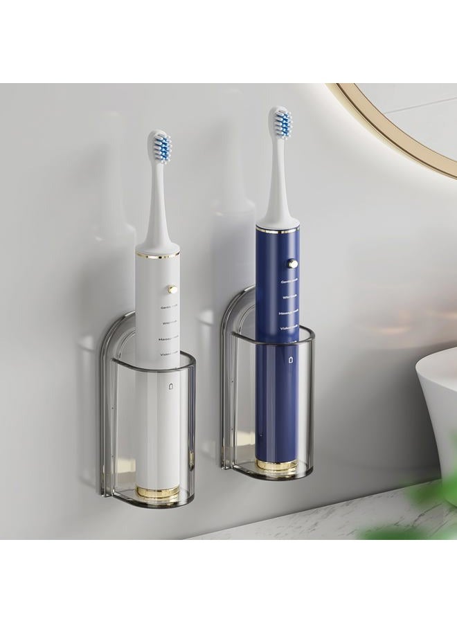 MOPMS Electric Toothbrush Holders Wall Mounted, Single Slot Toothbrush Holders for Bathrooms, Self Adhesive Electric Toothbrush Organizer Space Saver (2Pcs Grey) - Image 1
