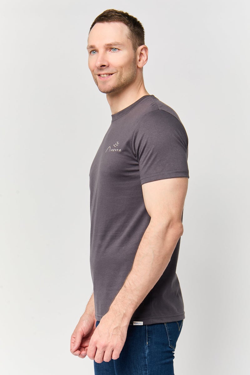 Laguna Men Regular Fit Embroidered Logo Short Sleeve T- Shirt, Dark Grey - Image 3
