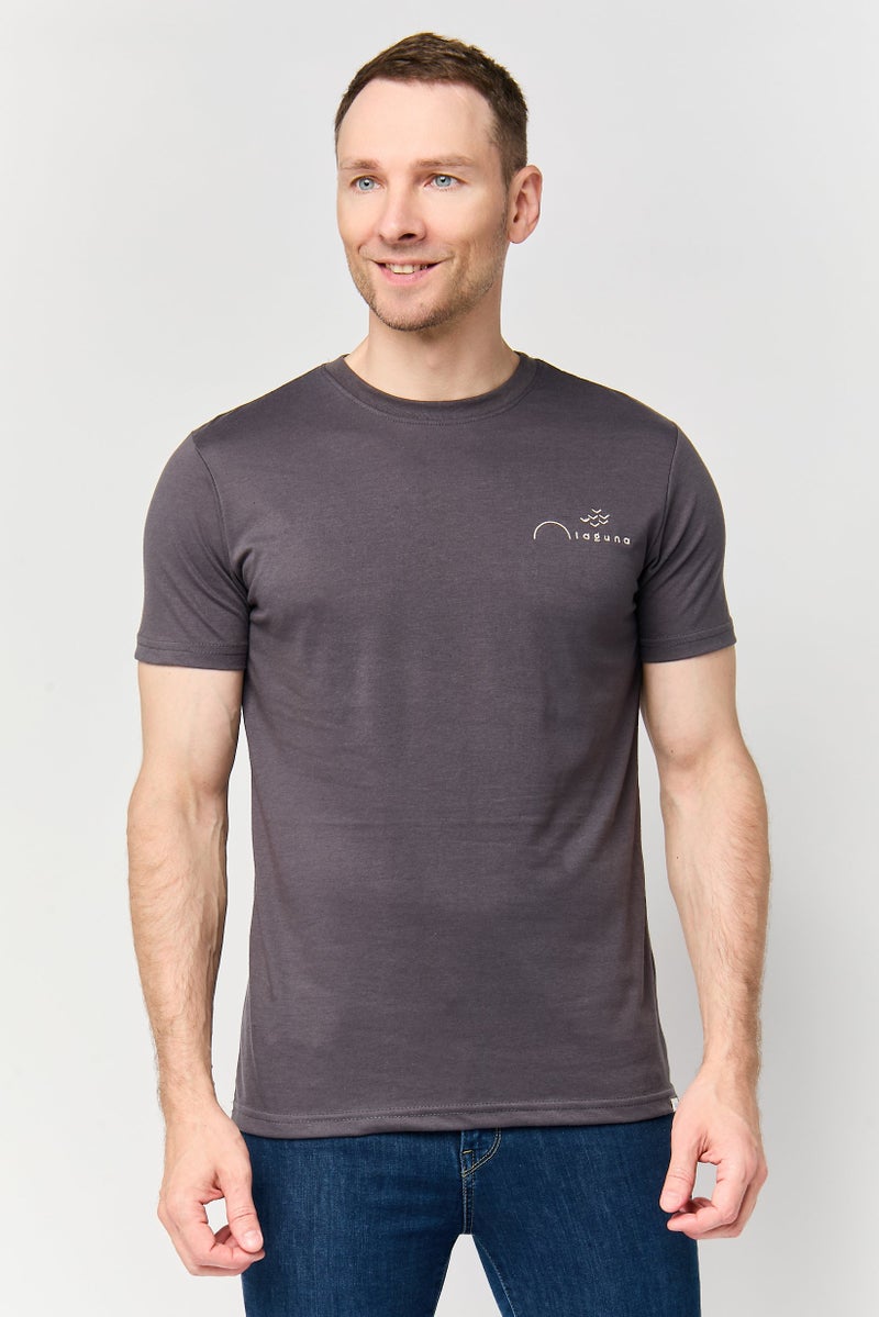 Laguna Men Regular Fit Embroidered Logo Short Sleeve T- Shirt, Dark Grey - Image 1