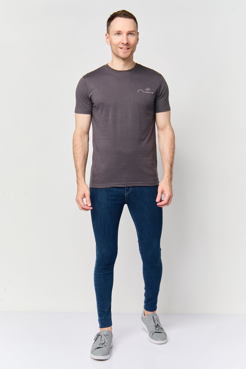 Laguna Men Regular Fit Embroidered Logo Short Sleeve T- Shirt, Dark Grey - Image 2
