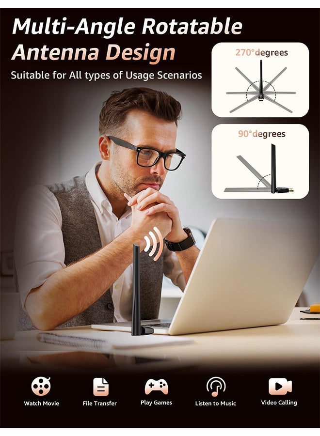 Wireless USB Bluetooth 5.4 Adapter for PC - USB AdapterAX900M Dual Mode BLE/EDR, Wireless Network External Receiver for Desktop Laptop Dual Band Wireless Adapter WiFi Dongle for Windows 10/11 Wireless Network Adapter for PC Computer，Black - Image 4