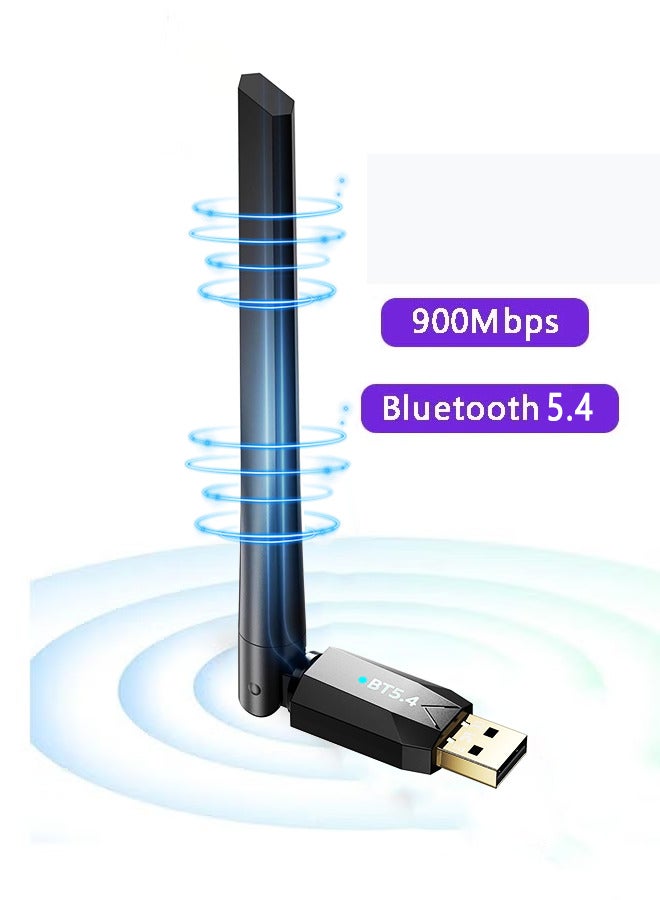 Wireless USB Bluetooth 5.4 Adapter for PC - USB AdapterAX900M Dual Mode BLE/EDR, Wireless Network External Receiver for Desktop Laptop Dual Band Wireless Adapter WiFi Dongle for Windows 10/11 Wireless Network Adapter for PC Computer，Black - Image 1