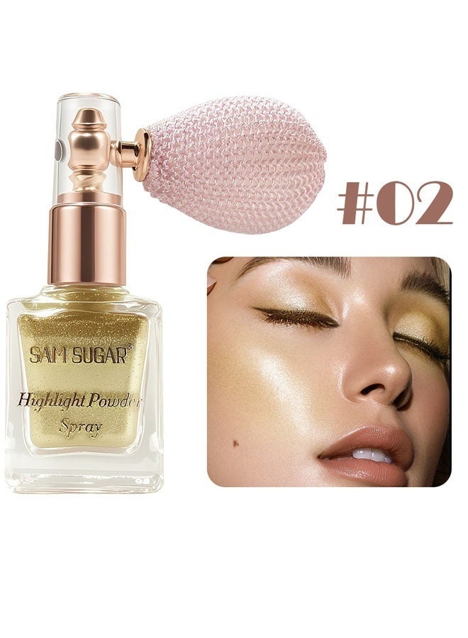 SAM SUGAR Highlight Powder Spray | Glow Shimmer Spray, Shimmer Body Oil Liquid Easy To Push Away Natural Moisture Glitter Face Brightening Glow Pearl Highlighter Illuminator Shine Contouring Makeup For Face And Body(#02Gold) - Image 3