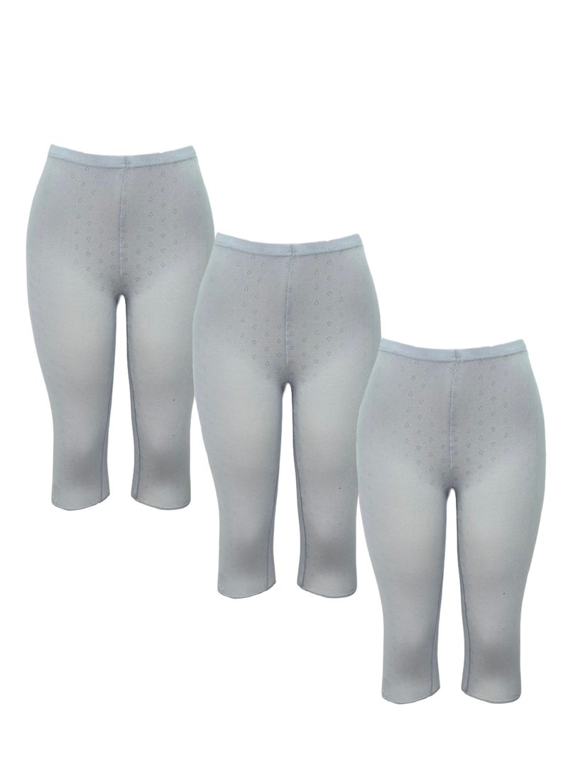 City Rose 3- Pieces Women's Perforated Cotton Bermuda Grey - Image 1