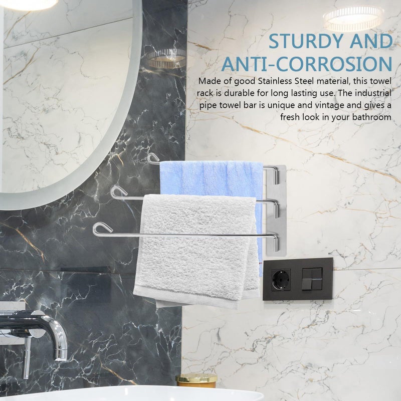 Stainless Steel Rotary Towel Rack 3 Bar Wall Mounted Bathroom Organizer Holder - Image 5