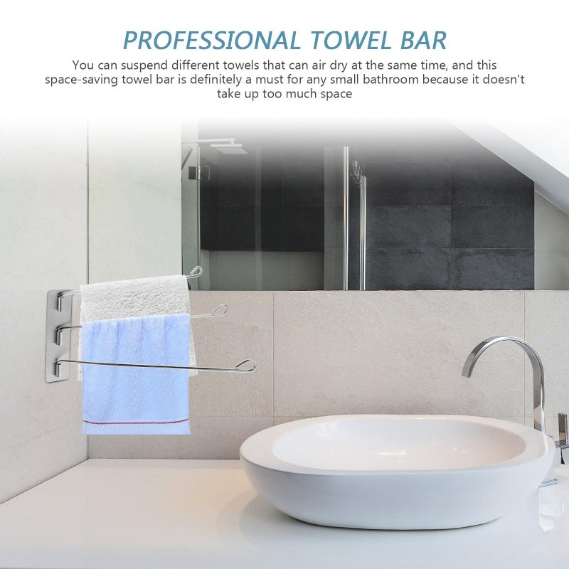 Stainless Steel Rotary Towel Rack 3 Bar Wall Mounted Bathroom Organizer Holder - Image 4