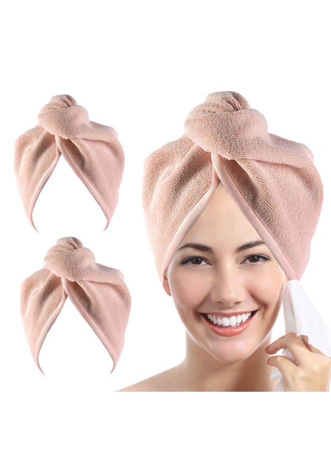 YoulerTex Microfiber Hair Towel Hair Wrap: 2 Pack 10X26 Hair Dryer Towels for Women Absorbent Turban Twist Drying Shower Cap Curly Hair Products for Hair Care Hair Accessories (09 Beige) - Image 1