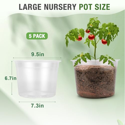 FUOAUYK 10 Inch Large Clear Nursery Pots with Drainage, 5 Pack Plastic Pots for Plants, Clear Plant Seedling Pots for Indoor & Outdoor Gardening (10 inch) - Image 2