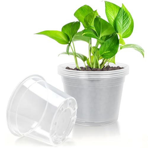 FUOAUYK 10 Inch Large Clear Nursery Pots with Drainage, 5 Pack Plastic Pots for Plants, Clear Plant Seedling Pots for Indoor & Outdoor Gardening (10 inch) - Image 1