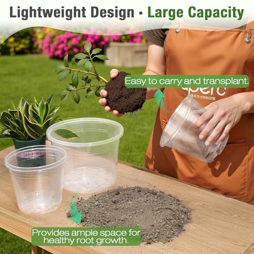 FUOAUYK 10 Inch Large Clear Nursery Pots with Drainage, 5 Pack Plastic Pots for Plants, Clear Plant Seedling Pots for Indoor & Outdoor Gardening (10 inch) - Image 5
