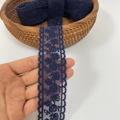 Sourcemall Lace Trim Ribbon, Delicate Black Floral Ribbon for Wedding/Bridal Decoration, DIY Craft Sewing, Home Decoration, 5 Yards (Navy Blue Flower) - Image 4
