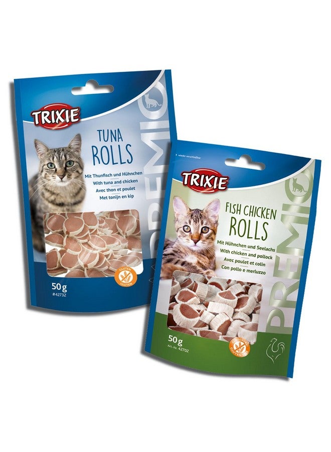 Trixie Cat Treat Combo Of Premio Fish Chicken/Pollock Rolls And Premio Tuna Rolls, Nutrient Rich Treats For Cats, Suitable For All Breeds - (Pack Of 2) - Image 1