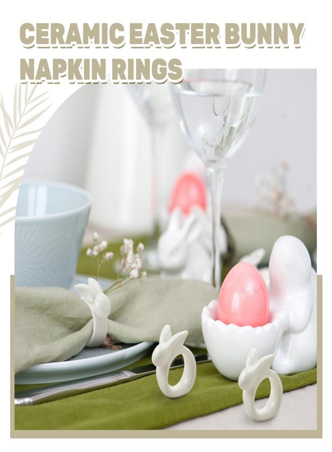 Jingmore Set of 12 Easter Bunny Napkin Rings Porcelain Napkin Rings Vintage White Bunny Ceramic Holders for Easter Spring Wedding Dinning Room Dinner Table Setting Decoration - Image 5