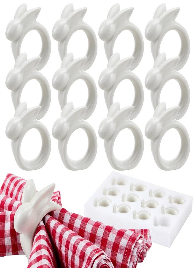 Jingmore Set of 12 Easter Bunny Napkin Rings Porcelain Napkin Rings Vintage White Bunny Ceramic Holders for Easter Spring Wedding Dinning Room Dinner Table Setting Decoration - Image 1