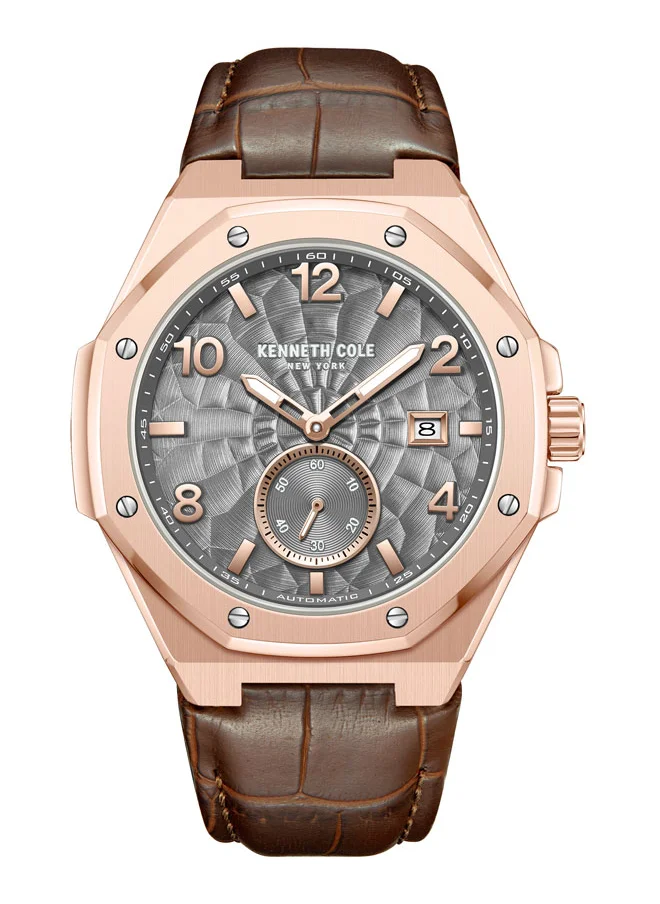 Kenneth Cole New York Kenneth Cole New York 42X50.5mm Automatic Men's Watch with Grey Dial & Brown Genuine Leather Strap
