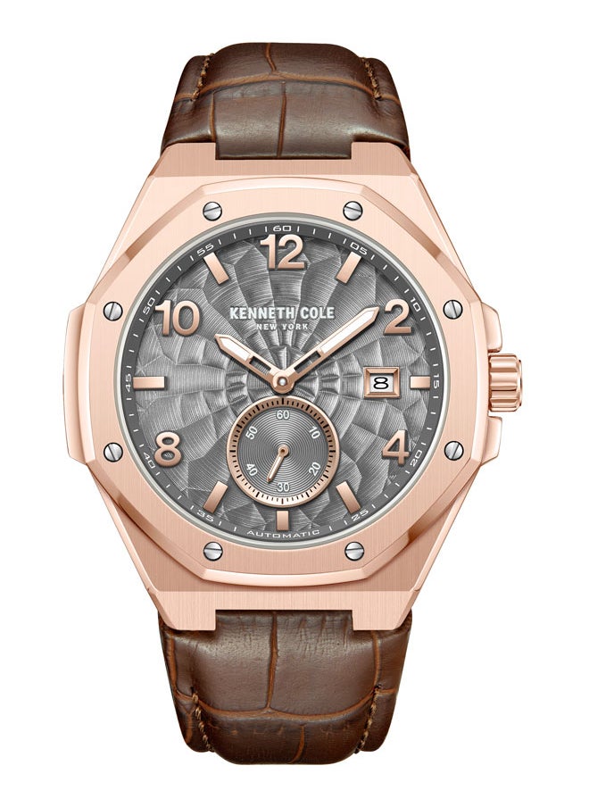 Kenneth Cole New York Kenneth Cole New York 42X50.5mm Automatic Men's Watch with Grey Dial & Brown Genuine Leather Strap  - Image 1