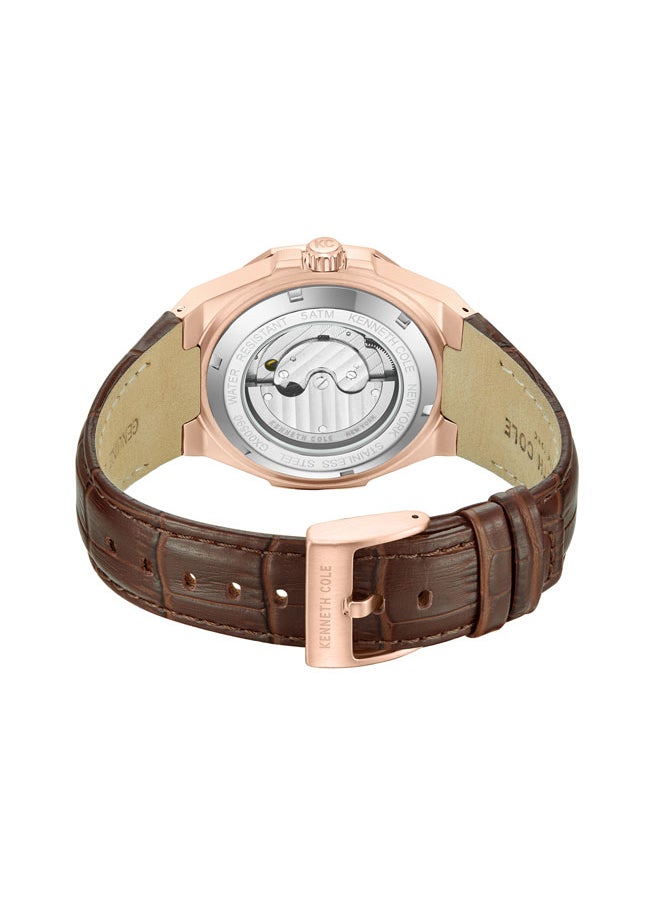 Kenneth Cole New York Kenneth Cole New York 42X50.5mm Automatic Men's Watch with Grey Dial & Brown Genuine Leather Strap  - Image 3