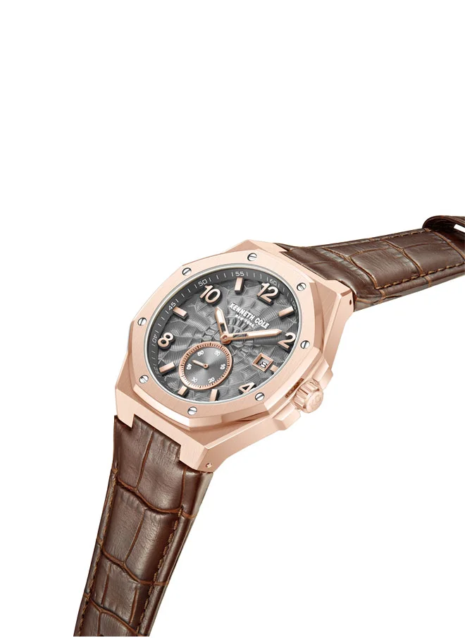 Kenneth Cole New York Kenneth Cole New York 42X50.5mm Automatic Men's Watch with Grey Dial & Brown Genuine Leather Strap